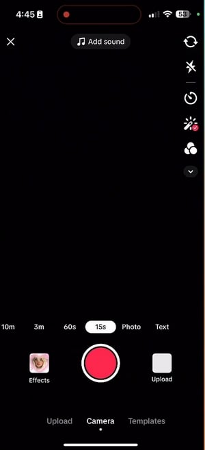 TikTok interface without LIVE option available - please enclose proof with support