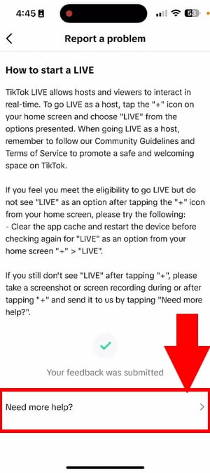 I still have a problem" button for contacting support