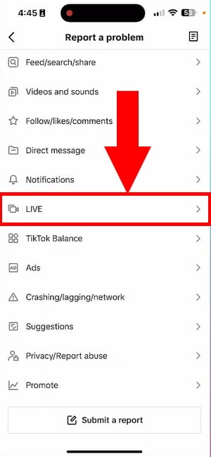 Category LIVE/Payment/Rewards in the reporting form