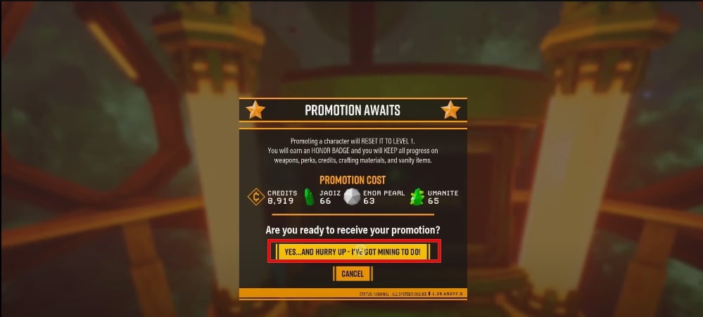 Imagen que muestra la validación de la promoción de un personaje en Deep Rock Galactic. ©️ Princia para Alucare.fr
