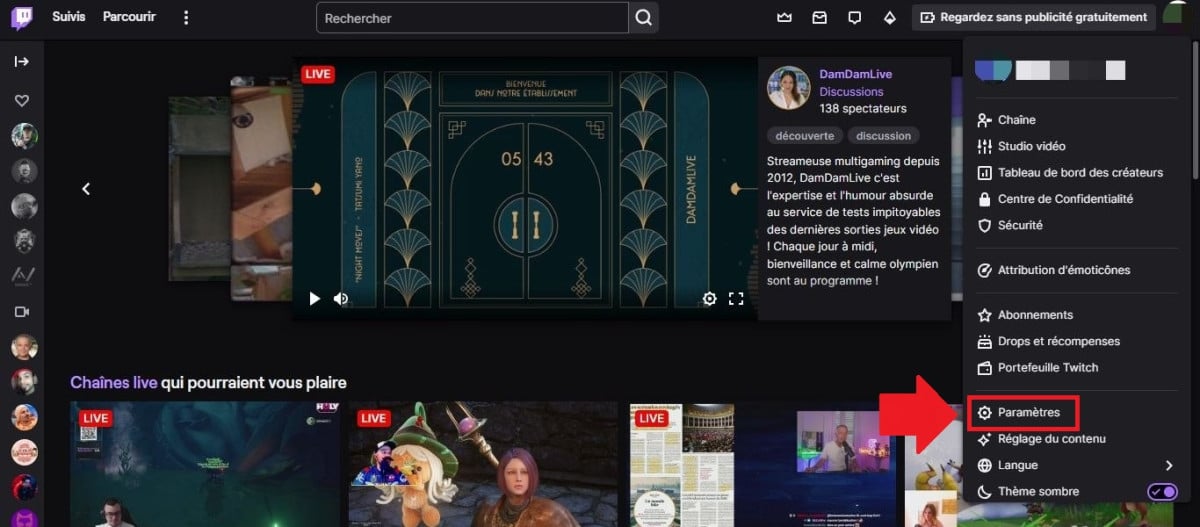 Ir a Configuración de Twitch