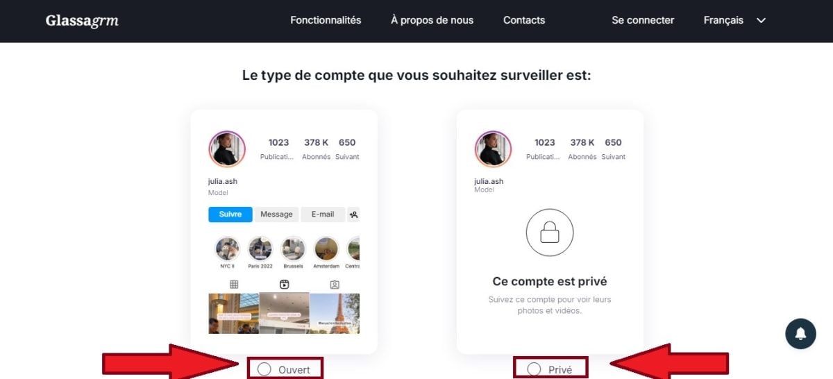 Categoria da conta do Instagram a visualizar