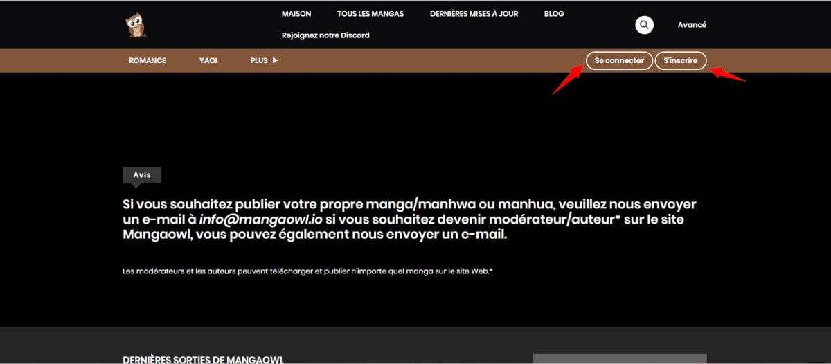 Interface du site Manga Owl