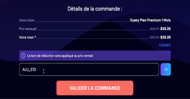 Per questo esempio, ho deciso di utilizzare il codice promozionale Eyezy: ALU_E10 per usufruire di uno sconto del 10 %.