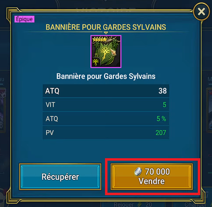 I dette eksempel kan et Banner for Sylvan Guards (Epic) sælges for 70.000 sølv på RSL.