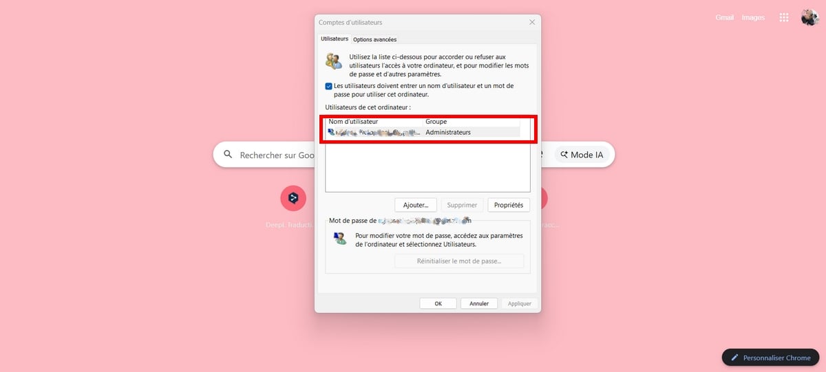 Example of an administrator account