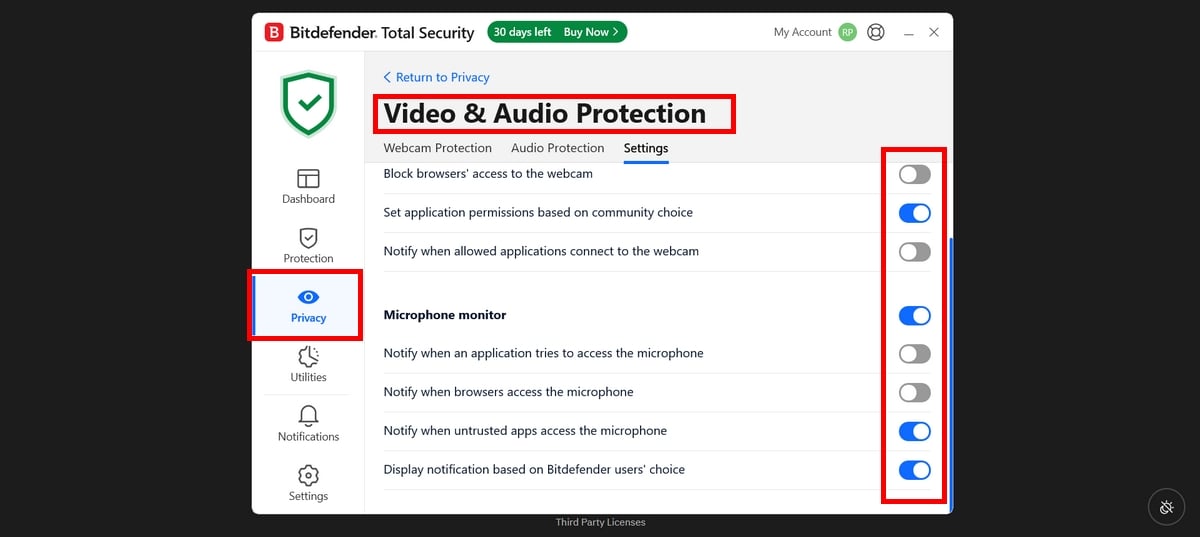 Set options to receive notifications whenever apps try to access the camera