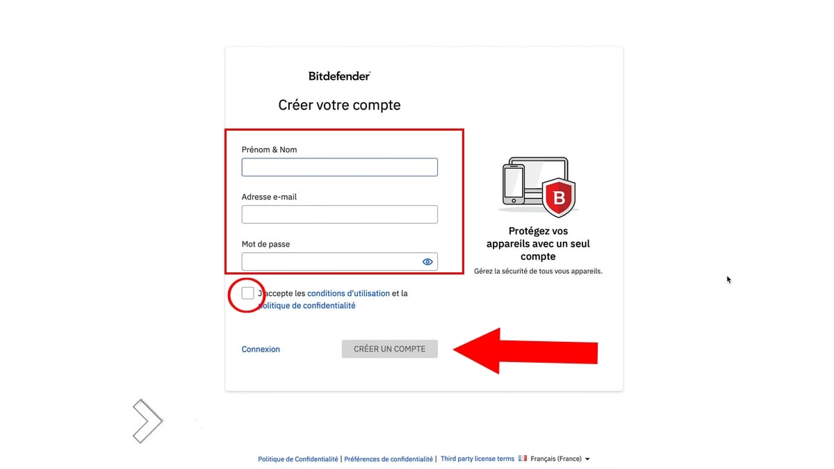 Fill in your personal details, then click on the Create an account button.