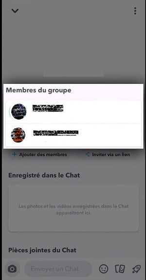 Liste des membres du groupe sur Snapchat