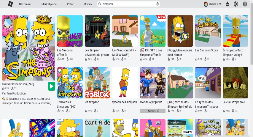 Se procurares jogos baseados em Os Simpsons no ROBLOX, os resultados obtidos centrar-se-ão nesta série de culto.