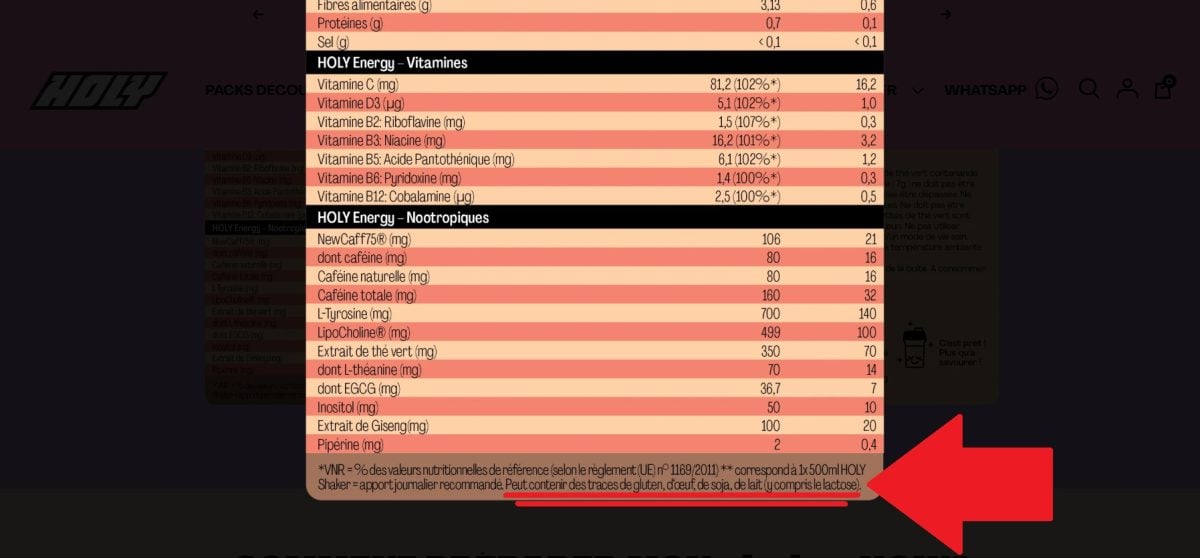 Im Folgenden finden Sie eine Übersicht über die Zutaten in der Holy Energy-Reihe und die Angabe von Spuren von Gluten.