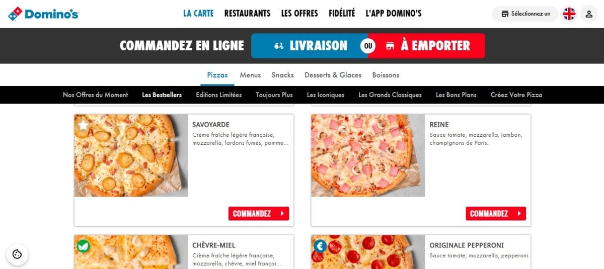Domino's предлагает несколько линеек пиццы