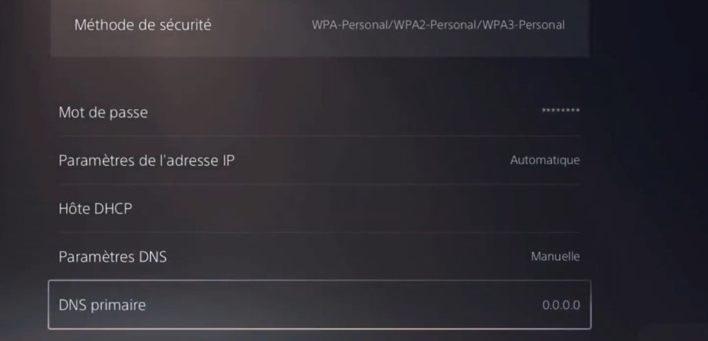 Valores a introduzir nas definições DNS da PS5