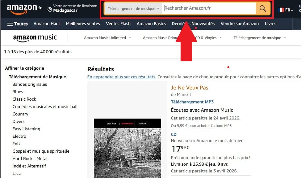 La barra de búsqueda de Amazon