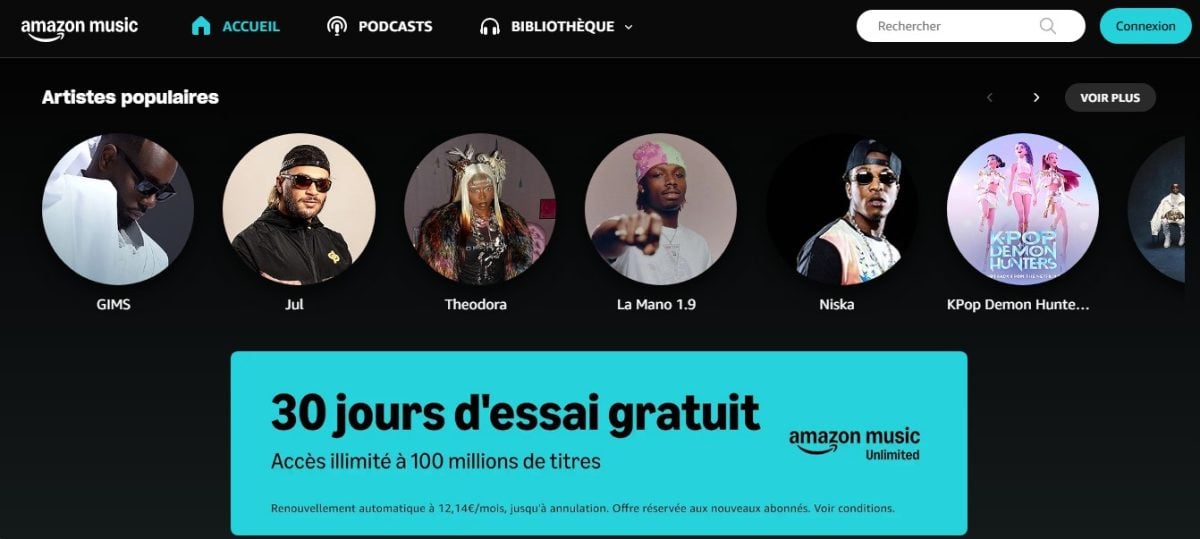 Página principal de Amazon Music