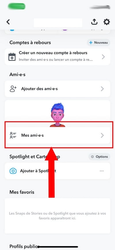 Skærmbillede på Snap for at illustrere Friends-sektionen, hvor du kan se din Snap-score. 