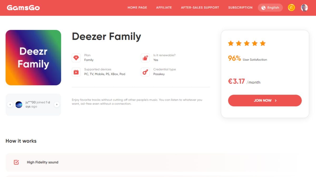 Punteggio di soddisfazione dei clienti Deezer sul sito web