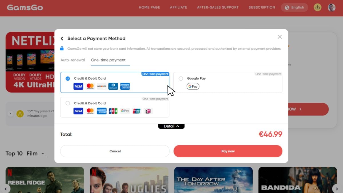 Scelta del metodo di pagamento sul sito