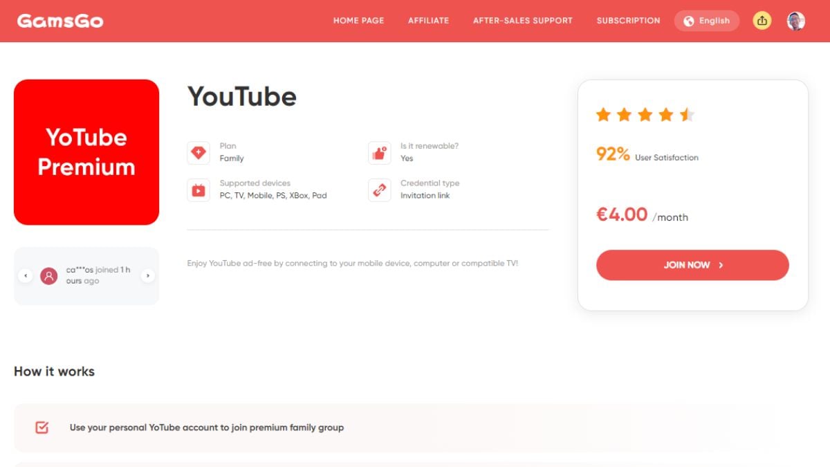 Tasso di soddisfazione di YouTube sul sito 