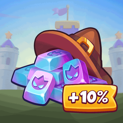 Esta pilha de lingotes representa Rush Royale "Platines", com um chapéu de feiticeiro no topo.