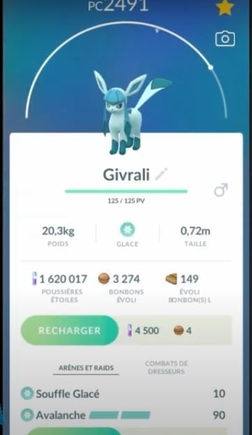 Representasi hasil setelah Evoli berevolusi menjadi Givrali di Pokémon GO. Karen untuk Alucare.fr