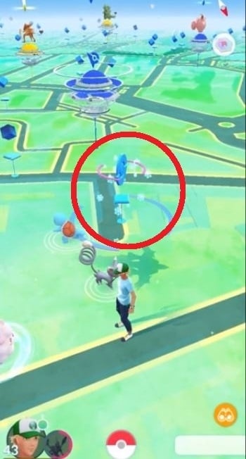 Foto yang menunjukkan butiran salju setelah mengaktifkan Ice Lure di Pokémon GO. Karen untuk Alucare.fr
