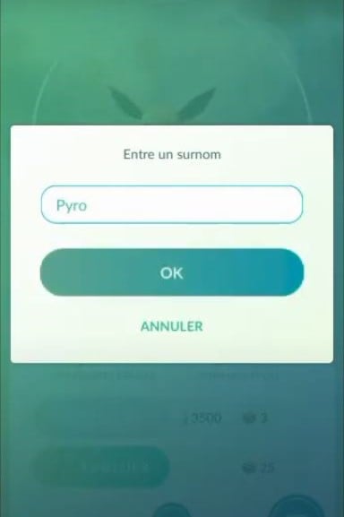 Immagine rappresentativa del campo da compilare per modificare il nome di Evoli in Pokémon GO