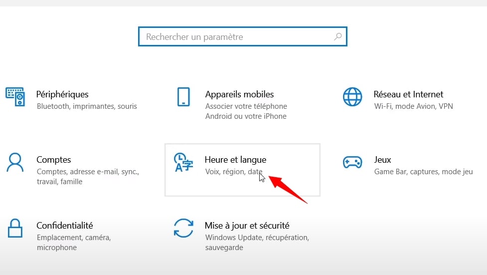 Haga clic en Hora e idioma ©️ Alucare para Alucare.fr