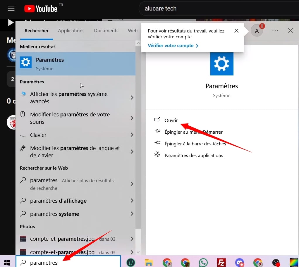 Buscar ajustes en la barra de búsqueda de Windows ©️ Alucare para Alucare.fr