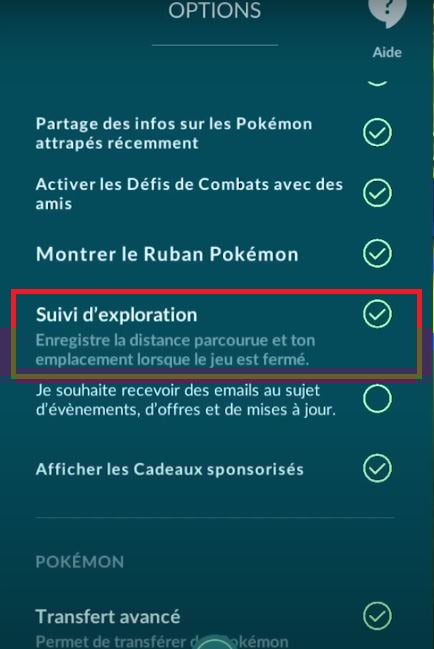 Изображение, показывающее опцию "Отслеживание разведки" в игре Pokémon GO.