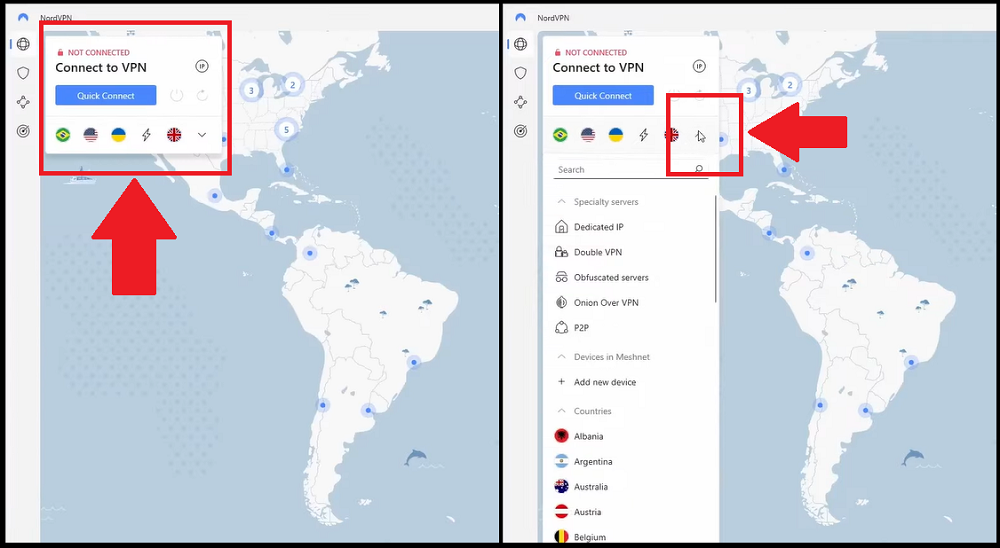 Escolha entre mais de 100 países com a NordVPN!
