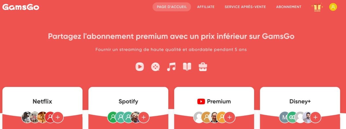 GamsGo, ¡tu sitio para compartir suscripciones a Netflix, Spotify, Disney+ y YouTube Premium! 