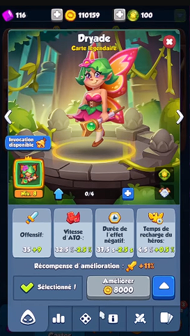 Presentación de la tarjeta legendaria Dryade en Rush Royale