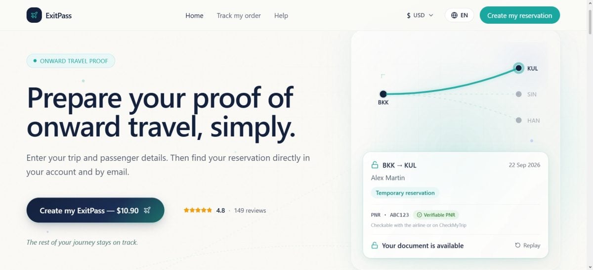 ExitPass 主页的屏幕截图