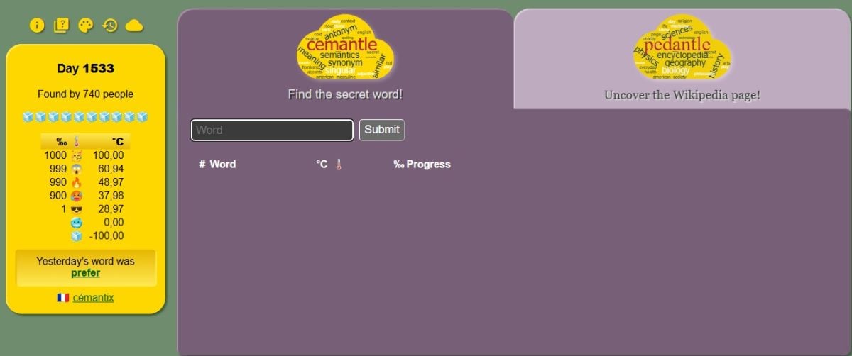 Скриншот из игры Cemantle