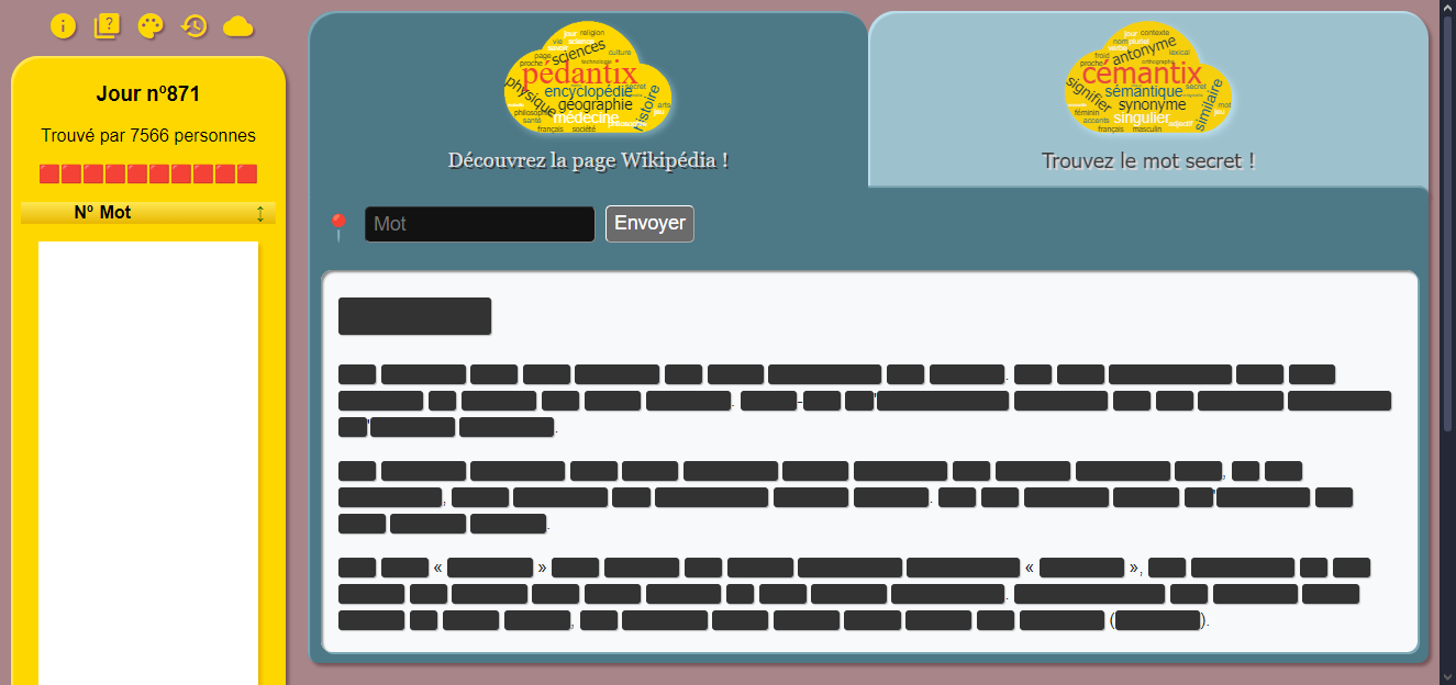Questo screenshot proviene dal sito ufficiale di Pedantix