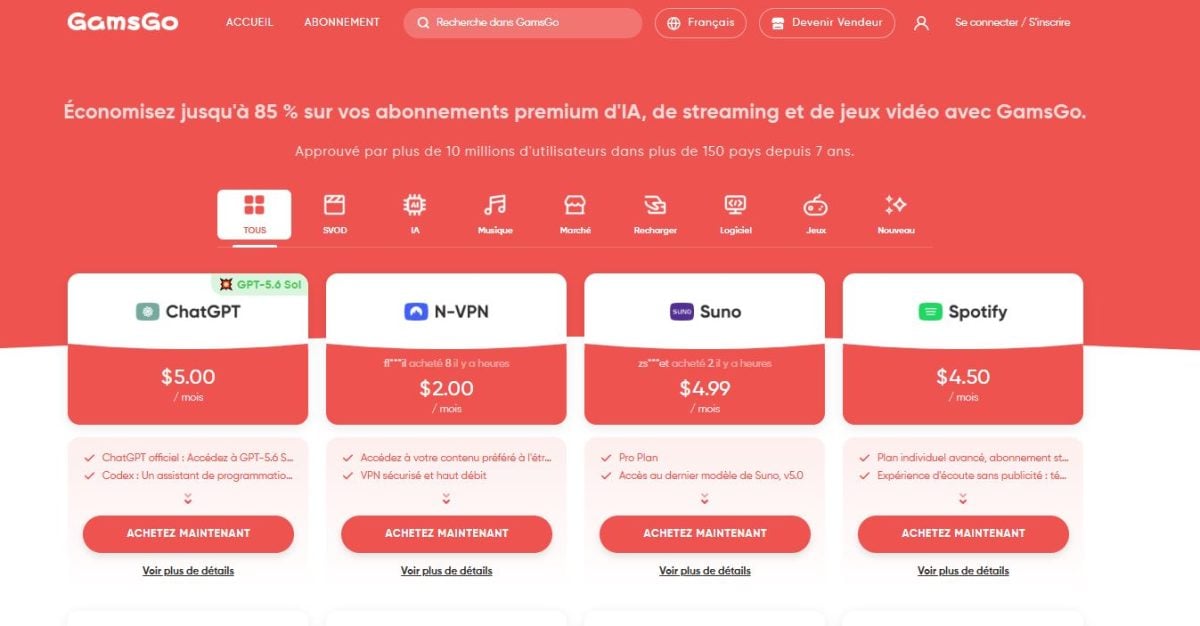 Página de inicio de GamsGo 