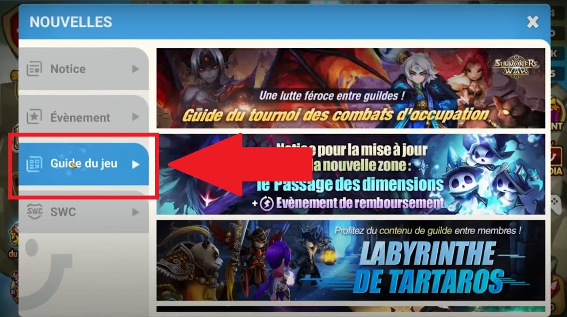 Registerkarte Spielanleitung zu Summoners War
