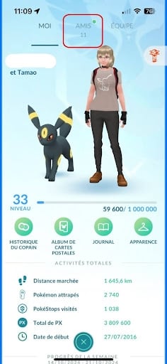 Selecting the Friends tab on Pokémon GO. ©️Karen for Alucare.fr