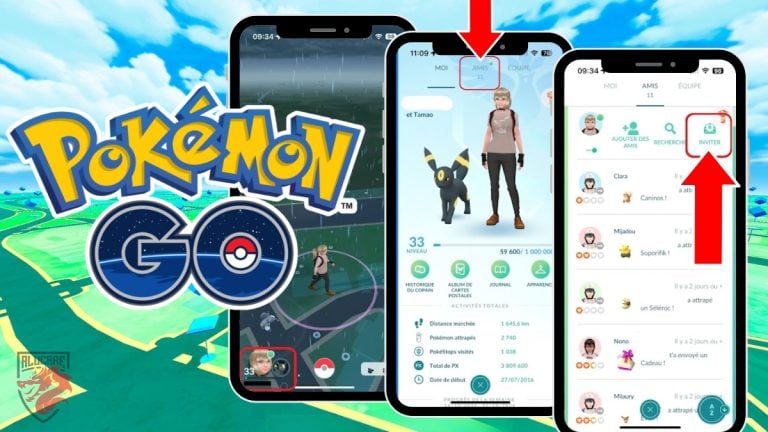 Иллюстрация шагов, которые нужно выполнить, чтобы найти друзей в Pokémon Go