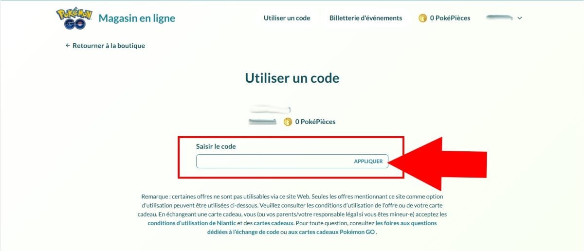 Geben Sie den Pokémon GO-Code ein und klicken Sie auf "Anwenden".