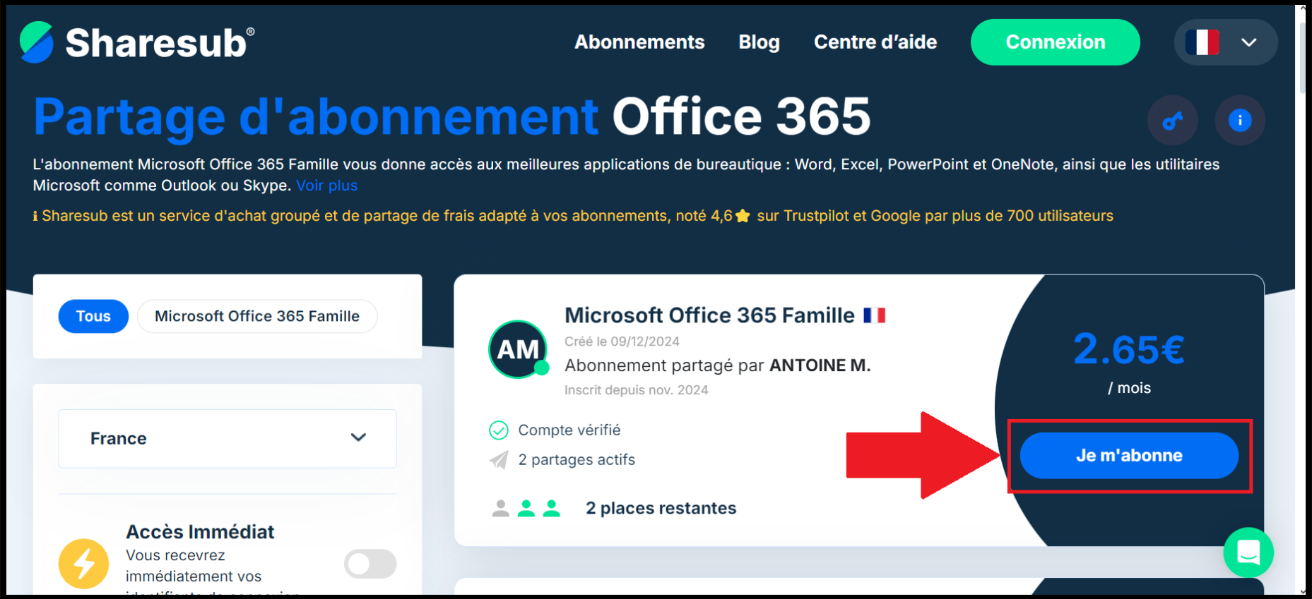 Поделитесь подпиской на Office 365 за 2,65 евро в месяц на Sharesub. 