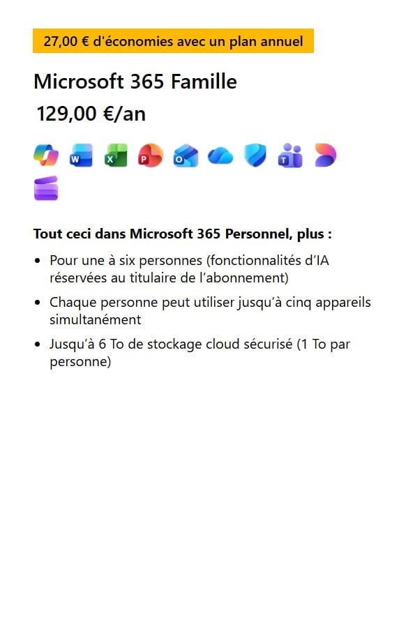 Prix de Microsoft 365 Famille : un abonnement à partager avec 5 autres personnes pour réduire le coût par utilisateur