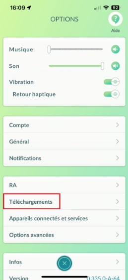 Indicazione di dove trovare i Download su Pokémon GO. 