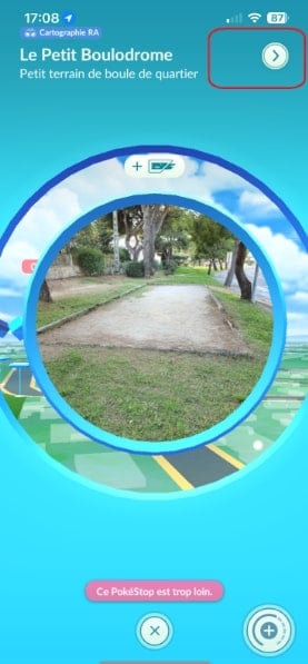 Indicazione del punto in cui si trova "" su Pokémon GO. 