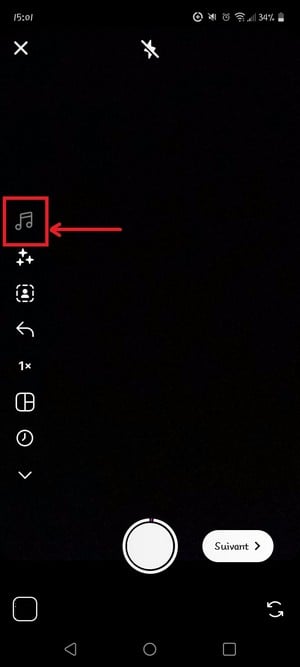 Die Schaltfläche zum Hinzufügen von Musik zu einem Real auf Instagram