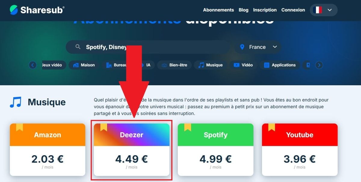 Sharesub 上已上线 Deezer。.