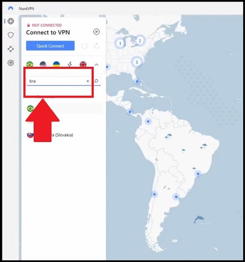 Escriba el nombre del país que le interesa en la barra de búsqueda