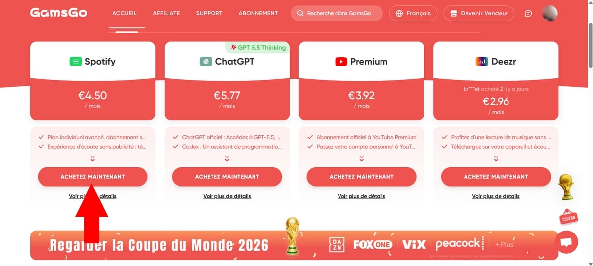 Купите предложение Spotify на GamsGo, цена - €4,50 за 3-месячную подписку