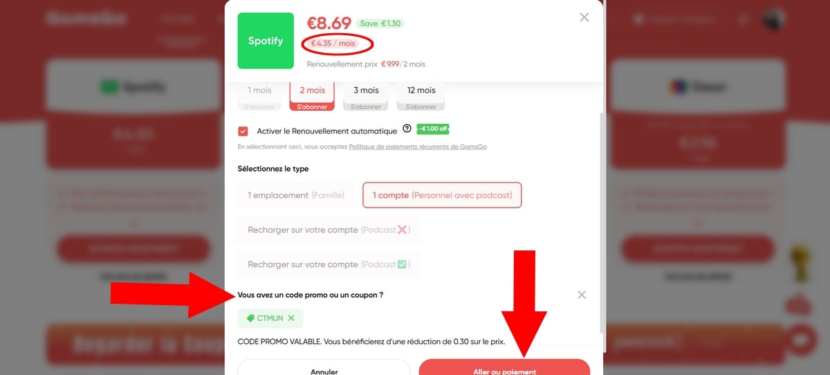 Снизить цену Spotify Premium с помощью промокода GamsGo